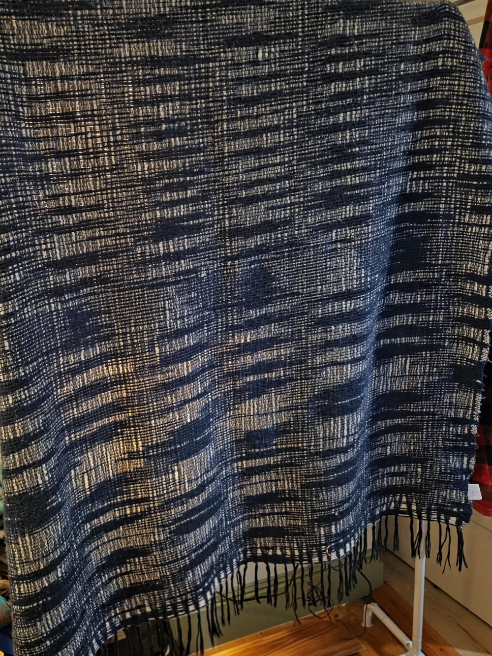 ​Lucky Brand Home Blue Cream Chunky Slub Woven Boho Fringe Throw Blanket 50x70